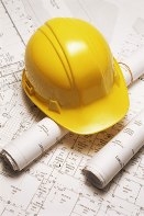 Image of plan and hard hat